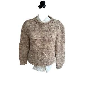 Chunky Hand Knit Wool Sweater Women’s M Beige Textured Bobble Knit Cozy Pullover